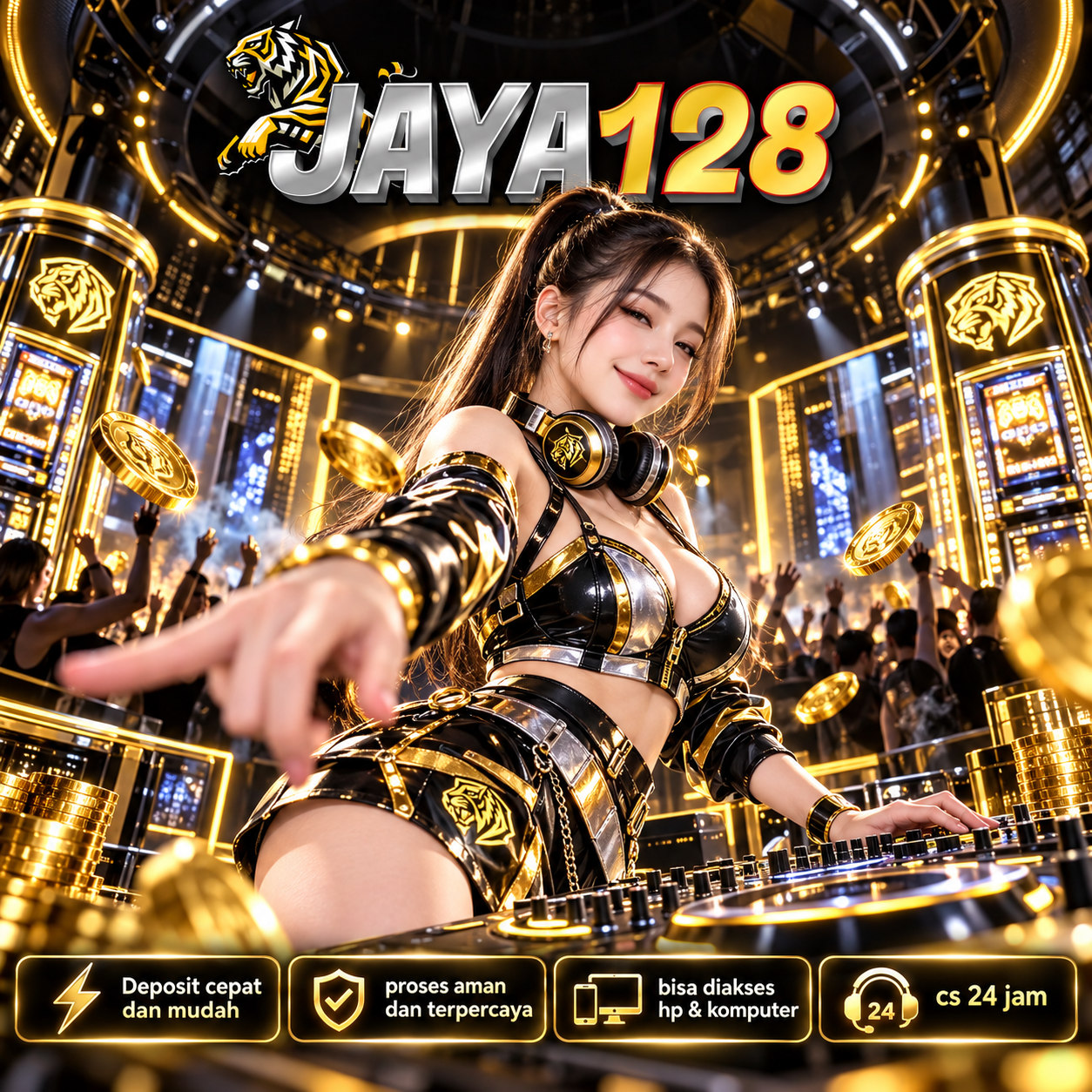 Banner JAYA128 untuk free - identitas visual hiburan digital